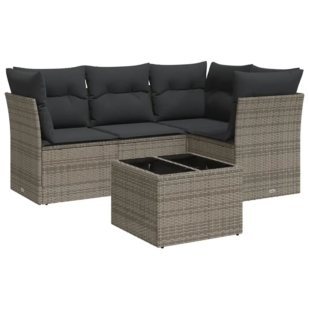 Set Divano da Giardino 5 pz con Cuscini Grigio in Polyrattan 3217590 - Image 2