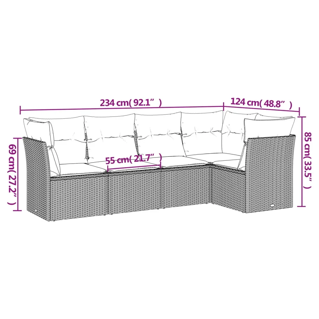 Set Divano da Giardino 5 pz con Cuscini Grigio in Polyrattan 3217600 - Image 3