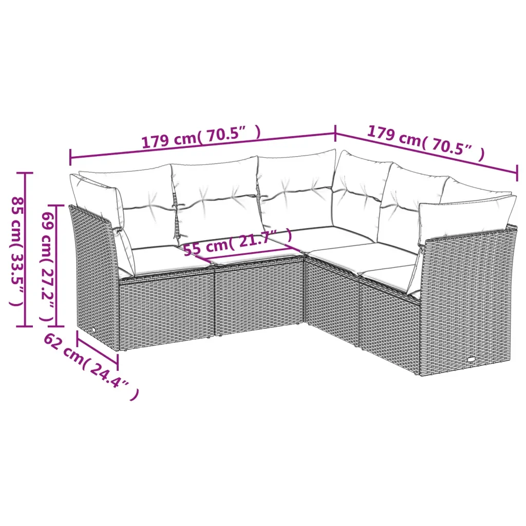 Set Divano da Giardino 5 pz con Cuscini Grigio in Polyrattan 3217620 - Image 3