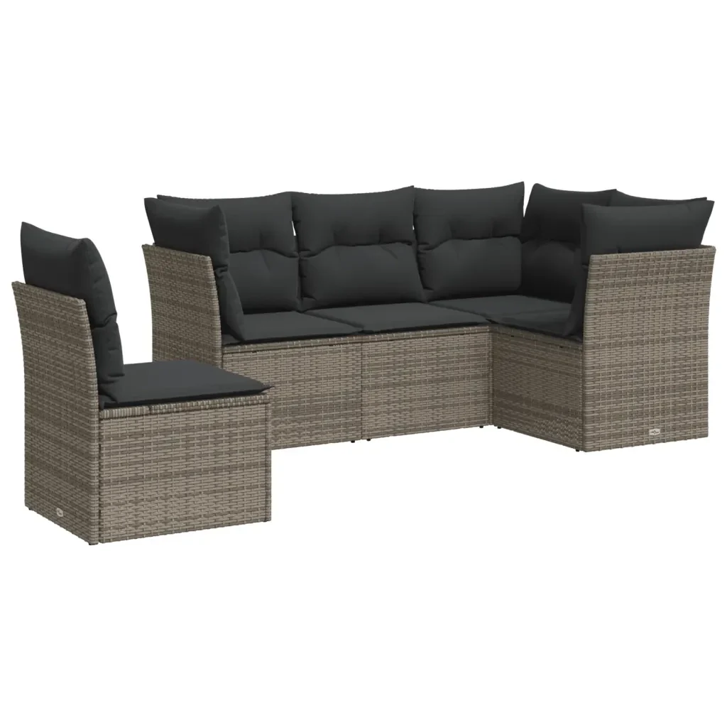 Set Divano da Giardino 5 pz con Cuscini Grigio in Polyrattan 3217640 - Image 2