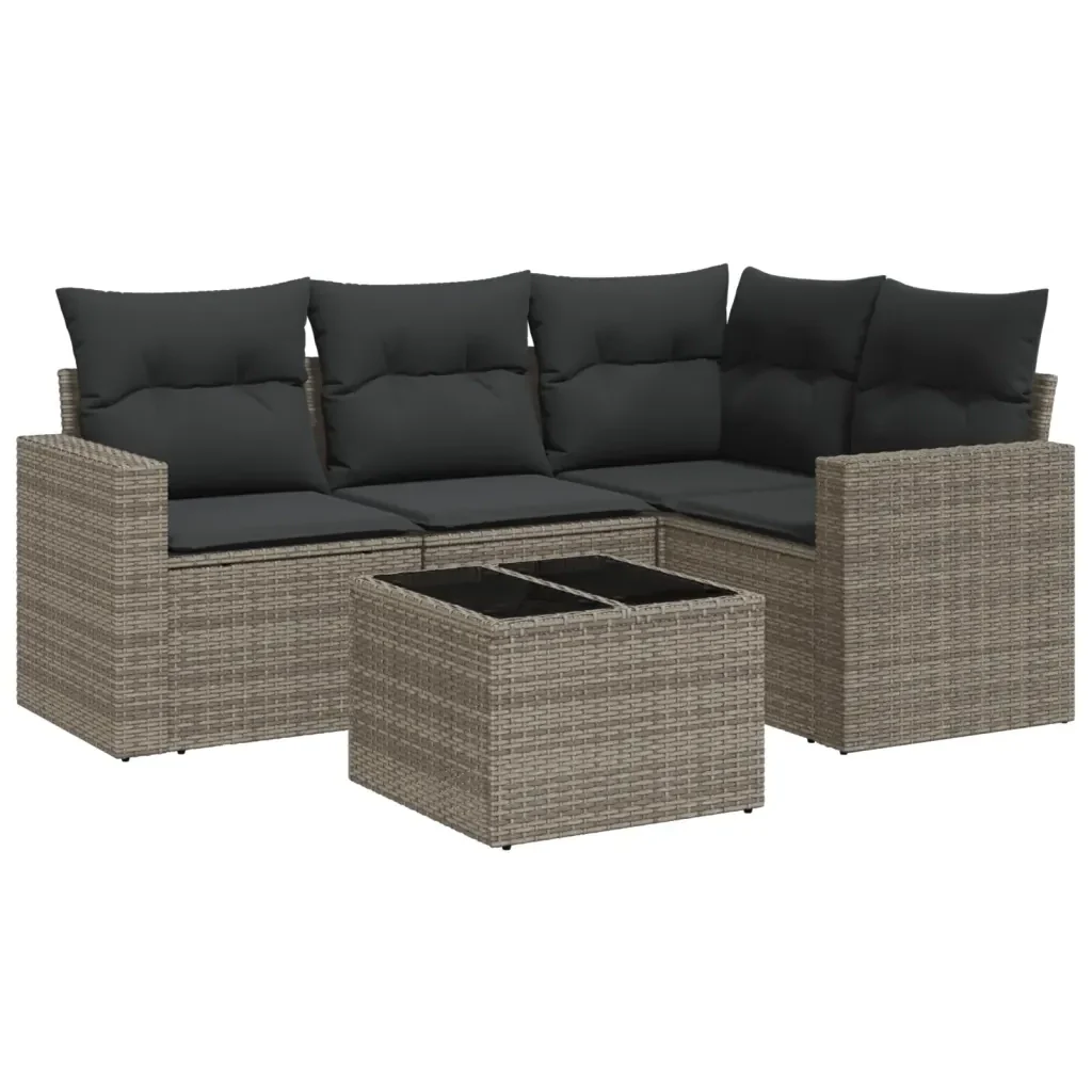 Set Divano da Giardino 5 pz con Cuscini Grigio in Polyrattan 3218910 - Image 2