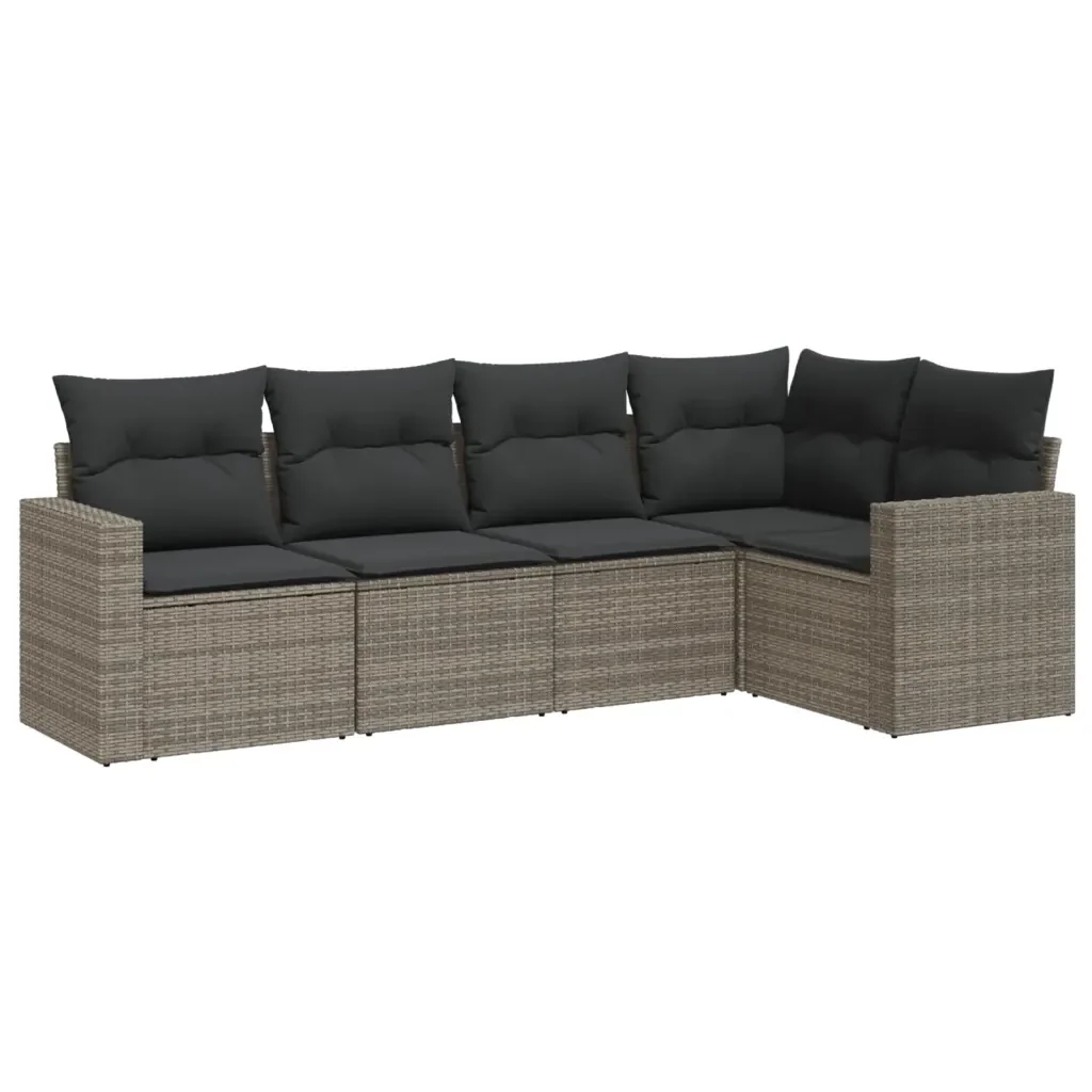 Set Divano da Giardino 5 pz con Cuscini Grigio in Polyrattan 3218920 - Image 2