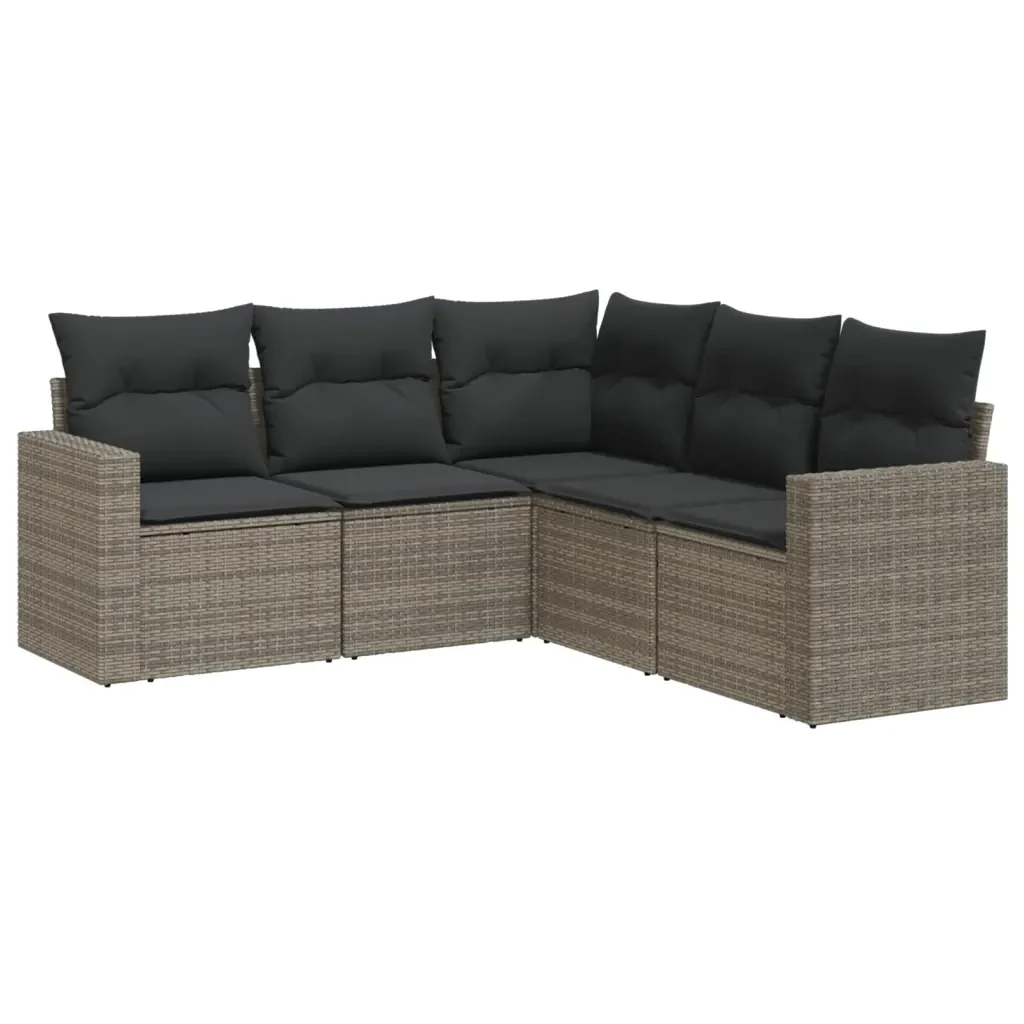 Set Divano da Giardino 5 pz con Cuscini Grigio in Polyrattan 3218940 - Image 2