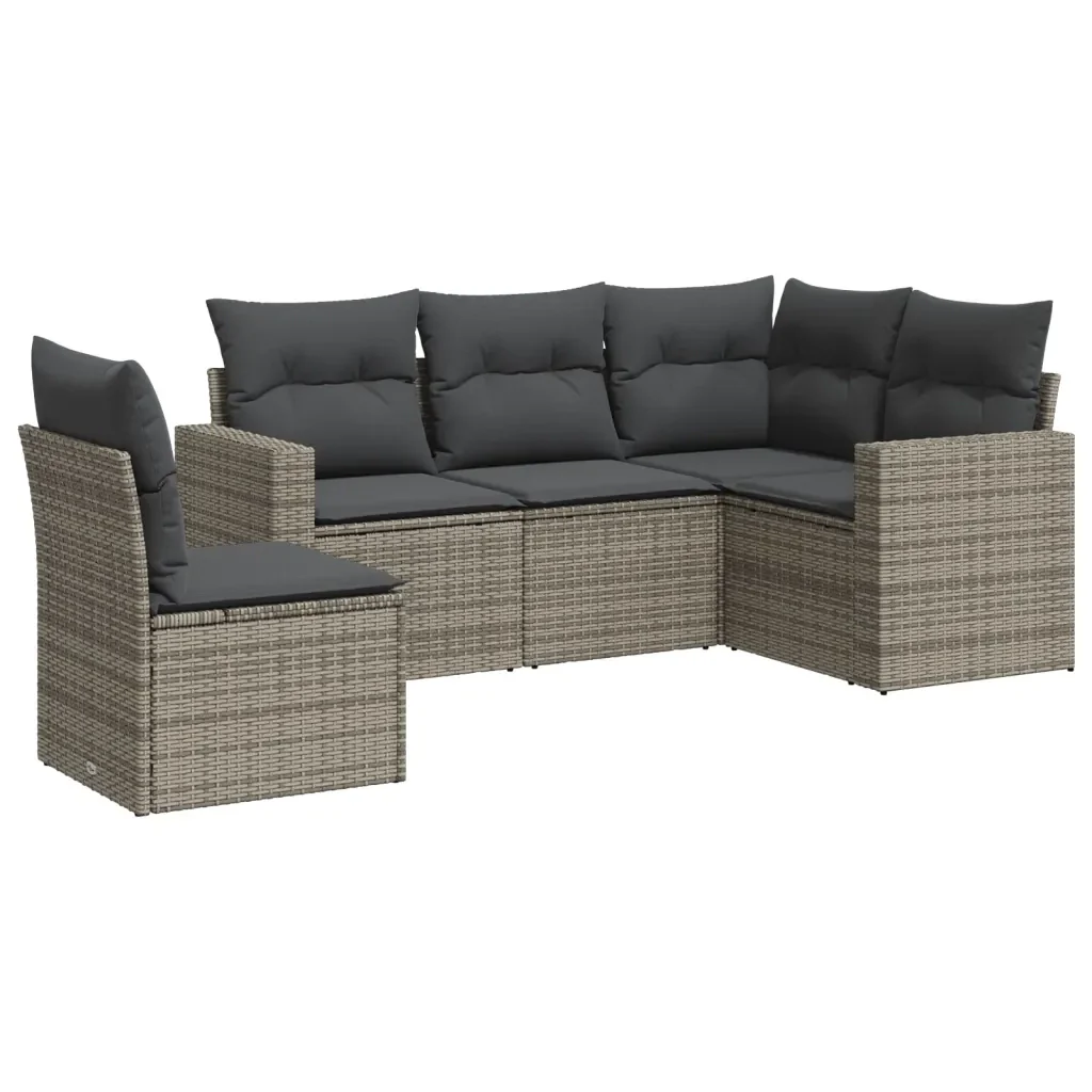 Set Divano da Giardino 5 pz con Cuscini Grigio in Polyrattan 3218960 - Image 2