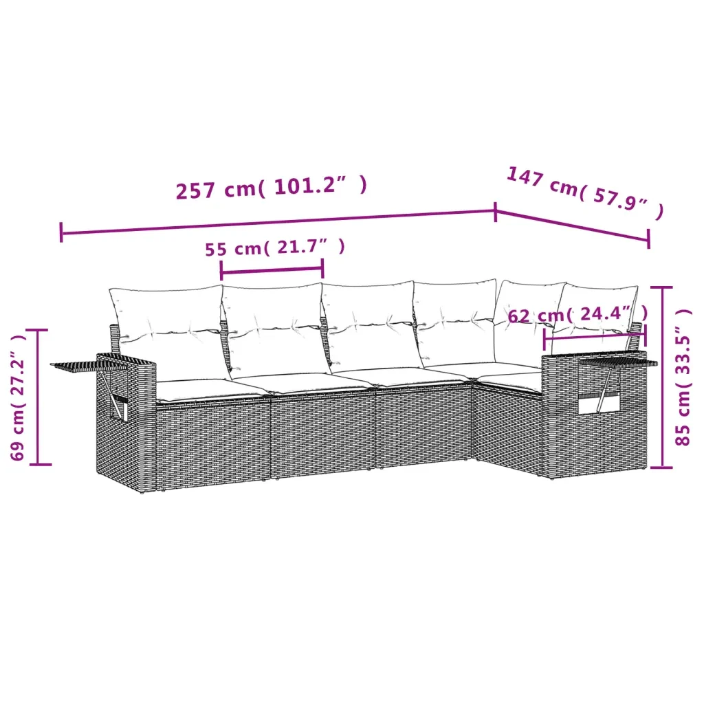 Set Divano da Giardino 5 pz con Cuscini Grigio in Polyrattan 3220129 - Image 8