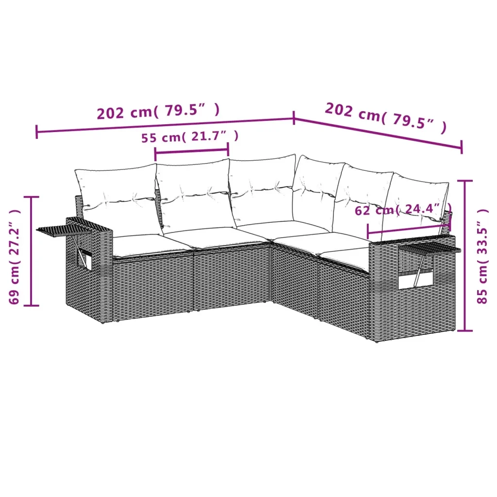 Set Divano da Giardino 5 pz con Cuscini Grigio in Polyrattan 3220149 - Image 8
