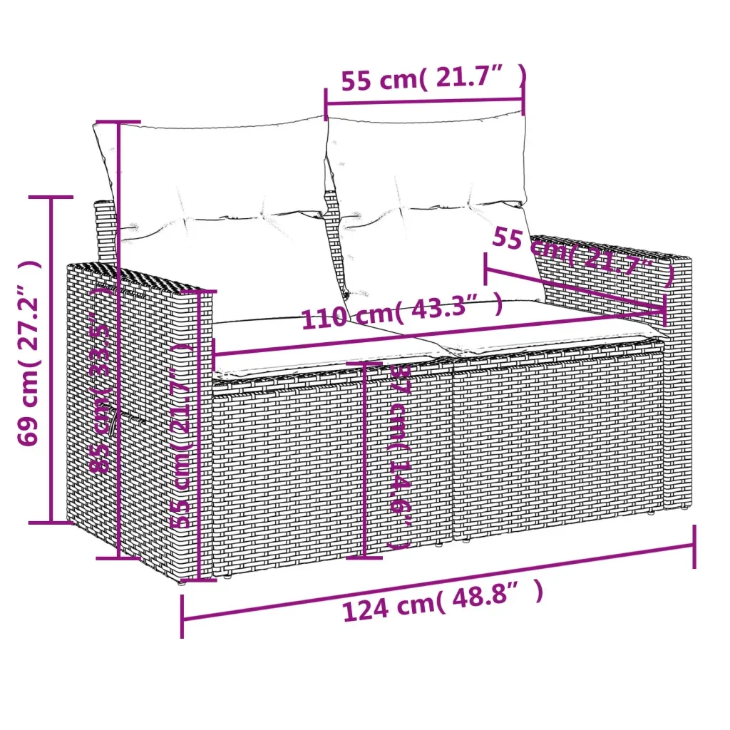 Set Divano da Giardino 5 pz con Cuscini Grigio in Polyrattan 3220169 - Image 9