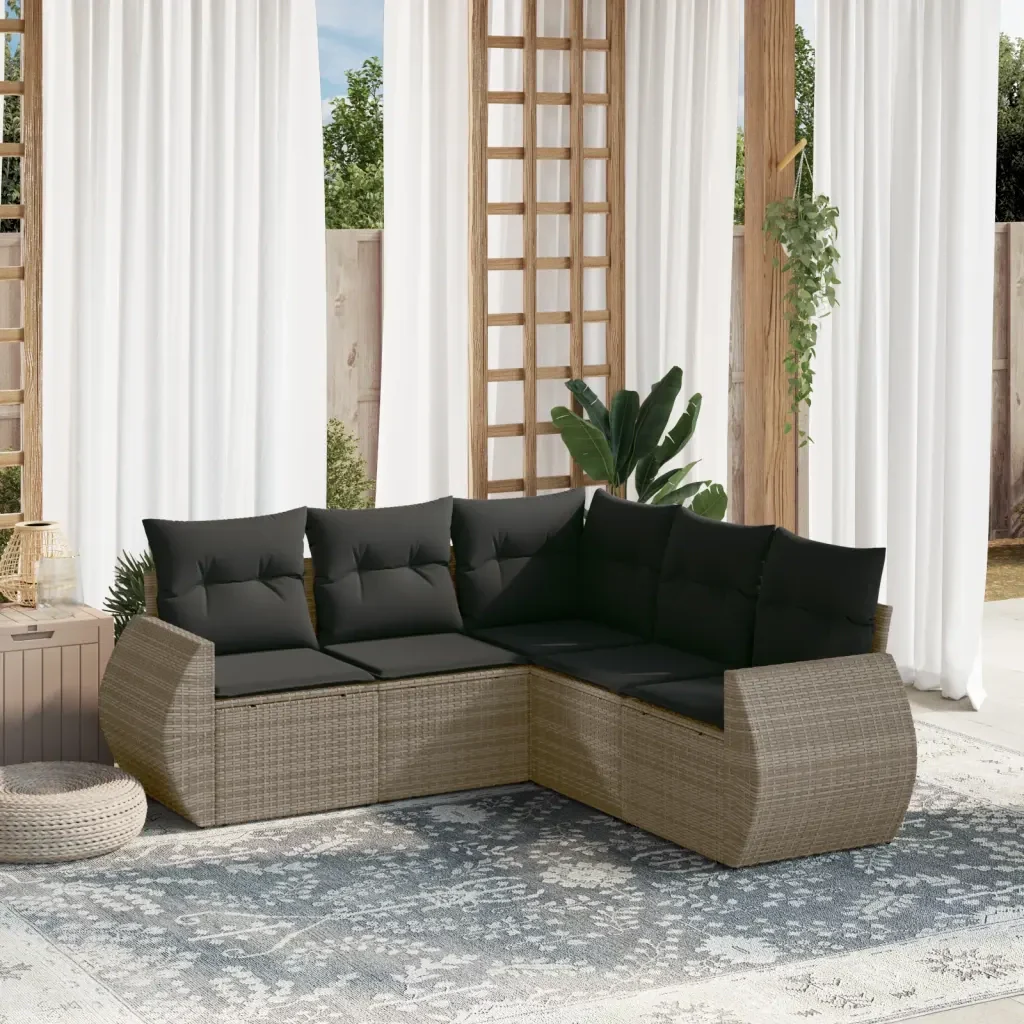 Set Divano da Giardino 5 pz con Cuscini Grigio in Polyrattan 3221349