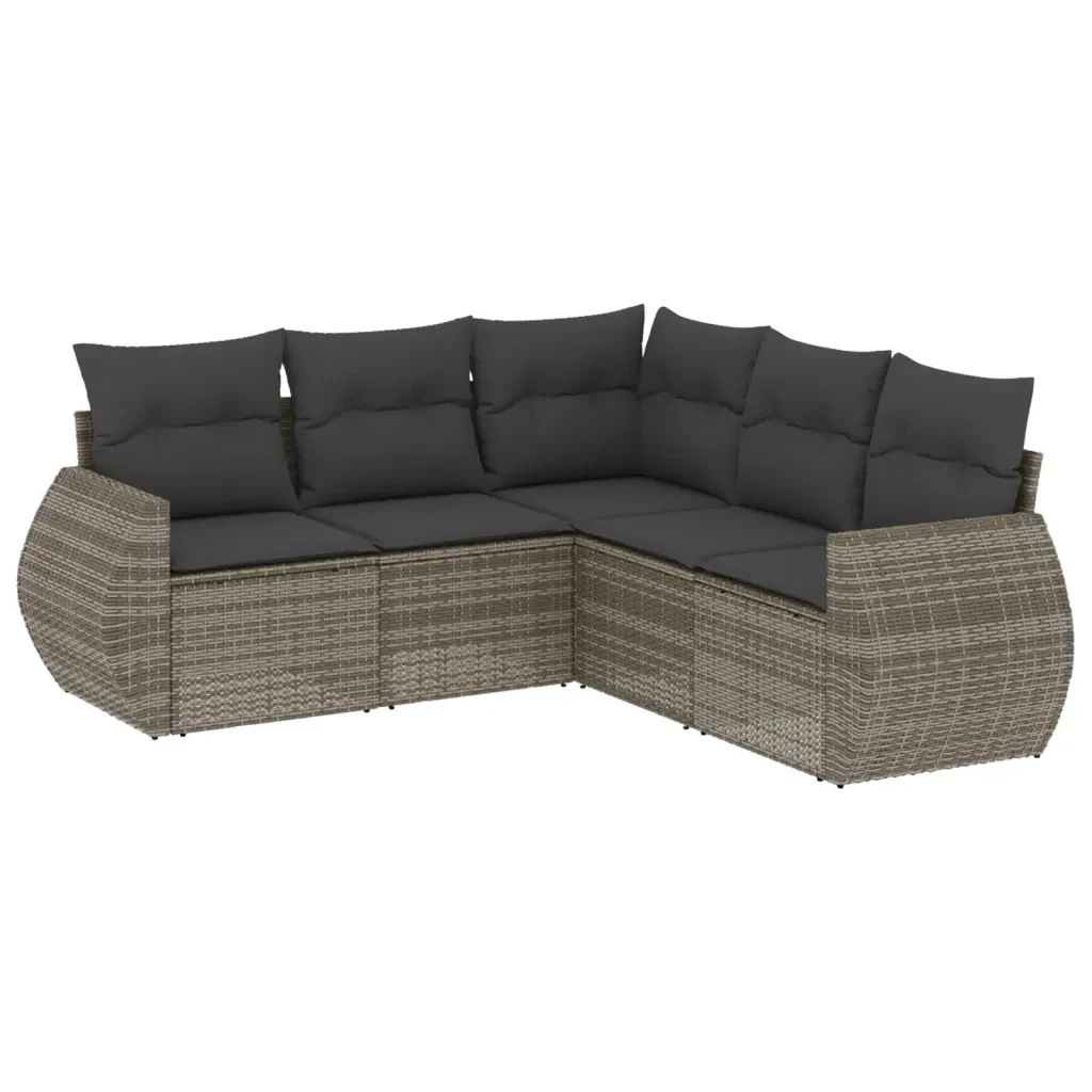 Set Divano da Giardino 5 pz con Cuscini Grigio in Polyrattan 3221349 - Image 2