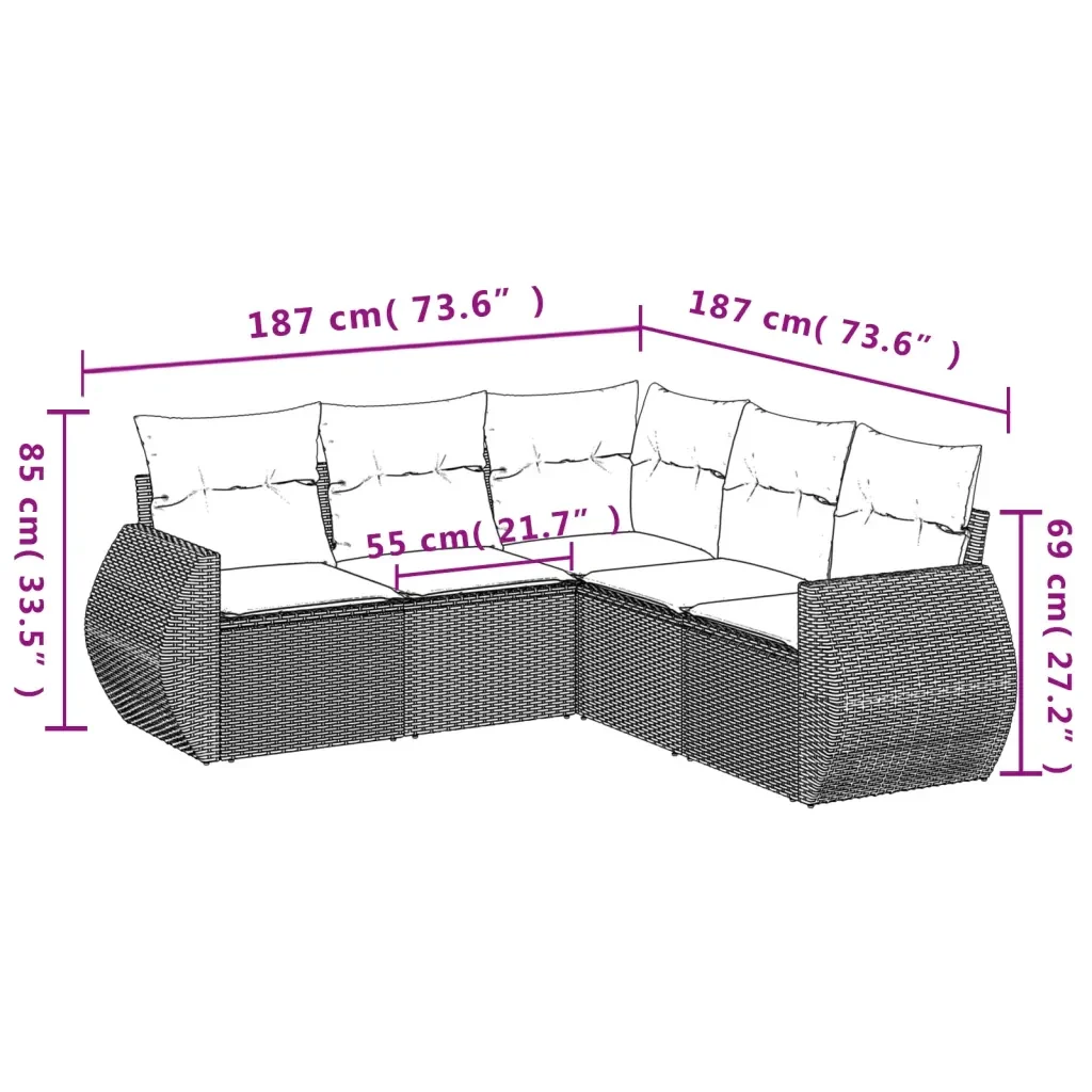 Set Divano da Giardino 5 pz con Cuscini Grigio in Polyrattan 3221349 - Image 7