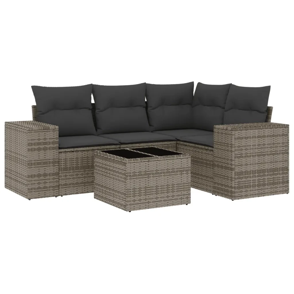Set Divano da Giardino 5 pz con Cuscini Grigio in Polyrattan 3222519 - Image 2