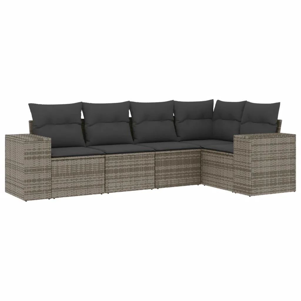 Set Divano da Giardino 5 pz con Cuscini Grigio in Polyrattan 3222529 - Image 2