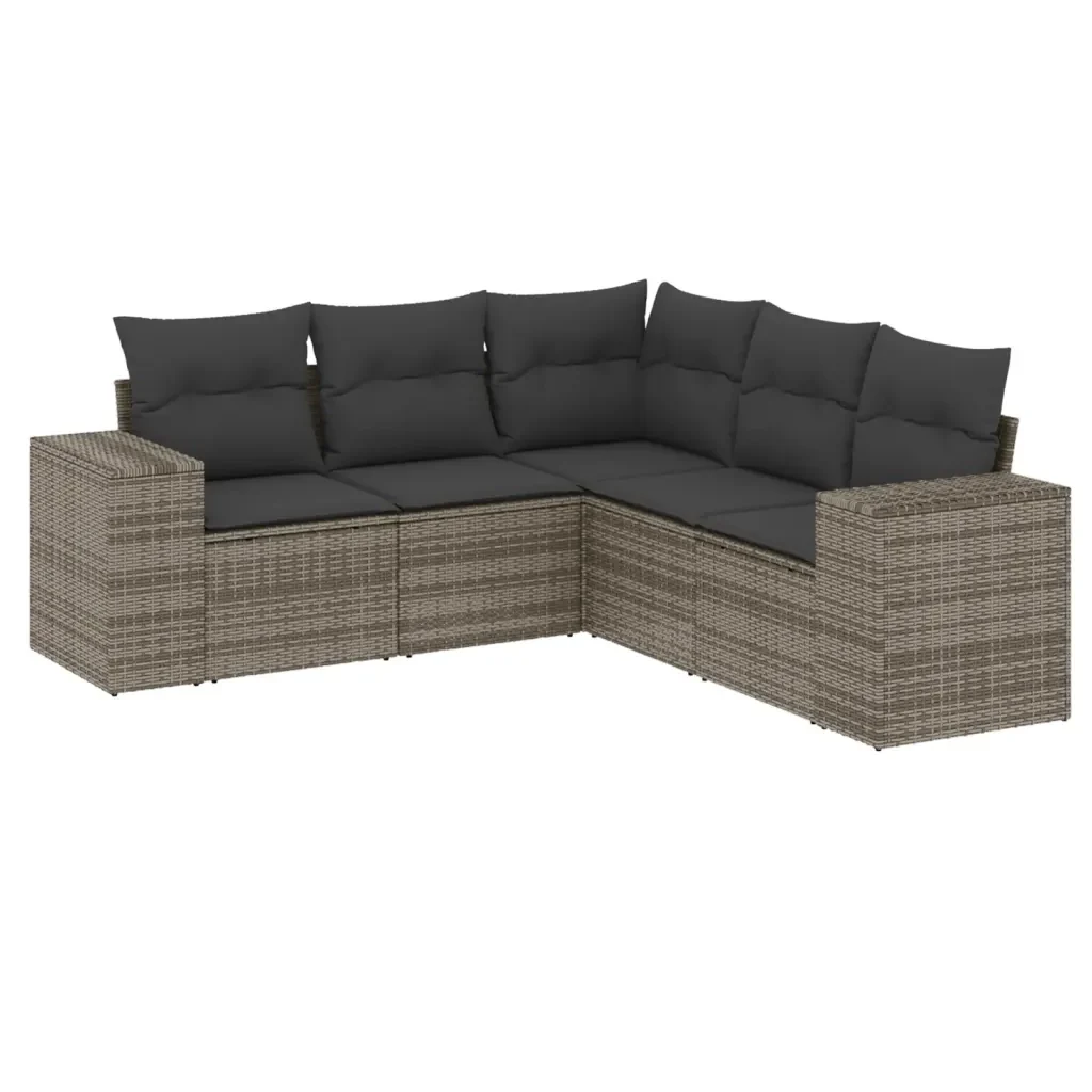 Set Divano da Giardino 5 pz con Cuscini Grigio in Polyrattan 3222549 - Image 2