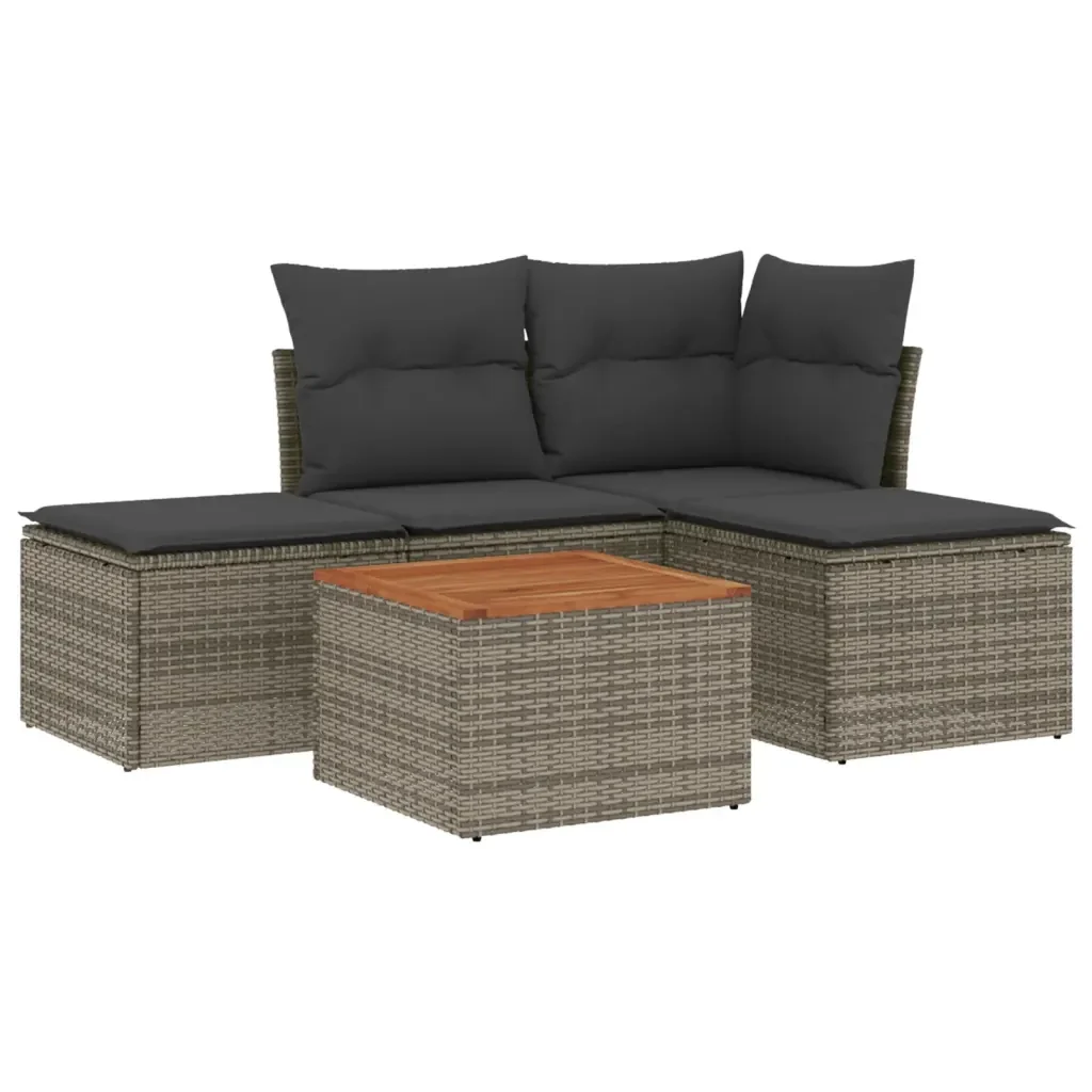 Set Divano da Giardino 5 pz con Cuscini Grigio in Polyrattan 3223589 - Image 2