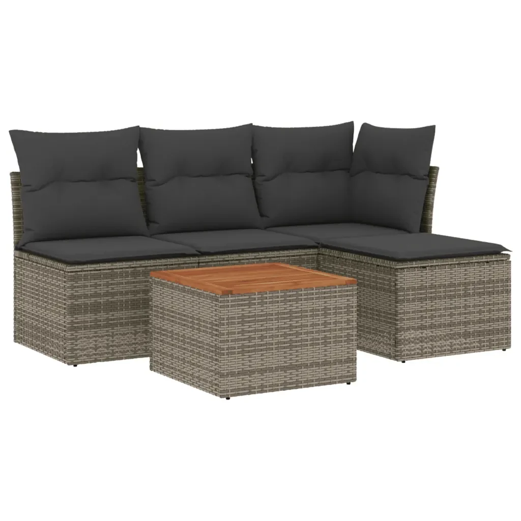 Set Divano da Giardino 5 pz con Cuscini Grigio in Polyrattan 3223596 - Image 2