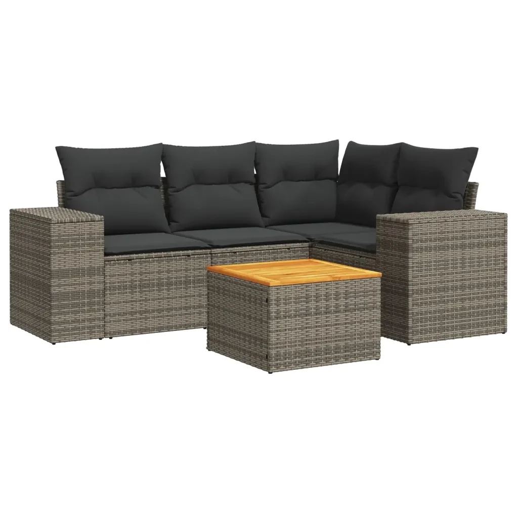 Set Divano da Giardino 5 pz con Cuscini Grigio in Polyrattan 3225430 - Image 2