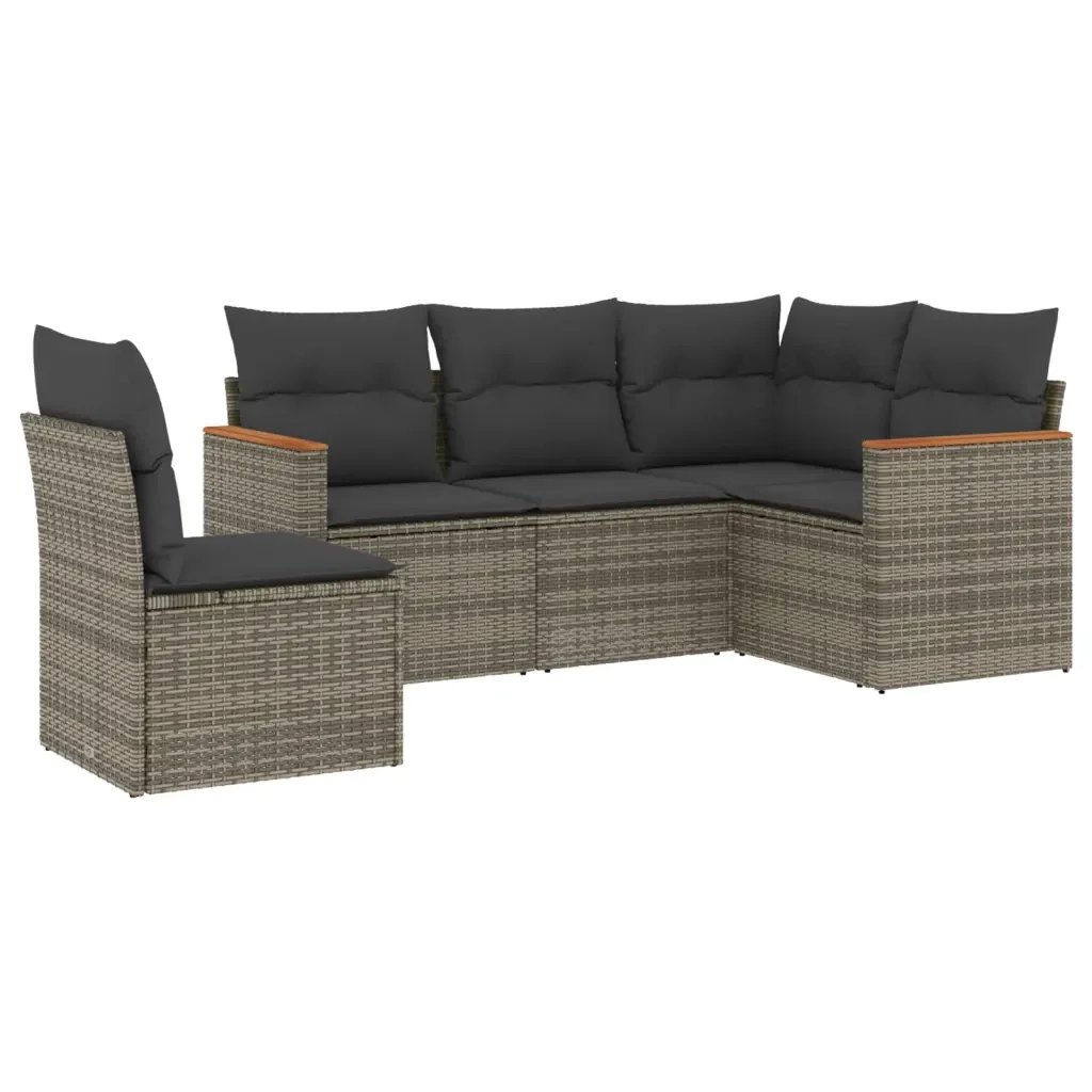 Set Divano da Giardino 5 pz con Cuscini Grigio in Polyrattan 3225976 - Image 2