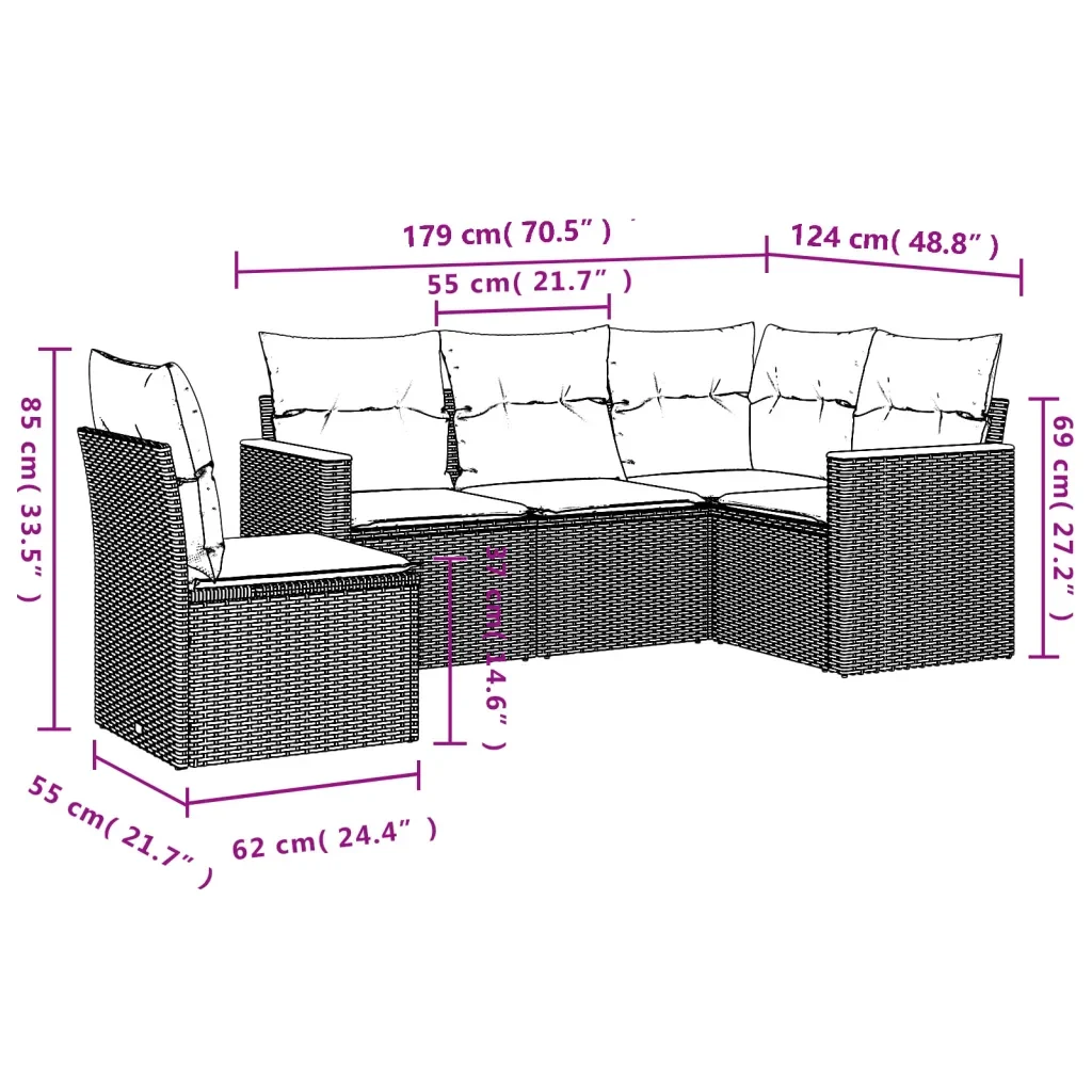 Set Divano da Giardino 5 pz con Cuscini Grigio in Polyrattan 3225976 - Image 7