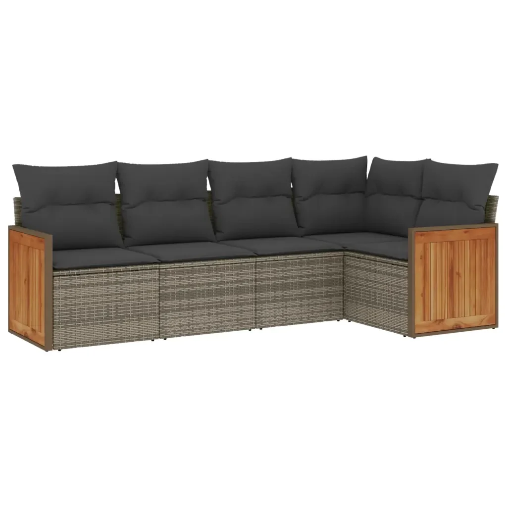 Set Divano da Giardino 5 pz con Cuscini Grigio in Polyrattan 3227628 - Image 2