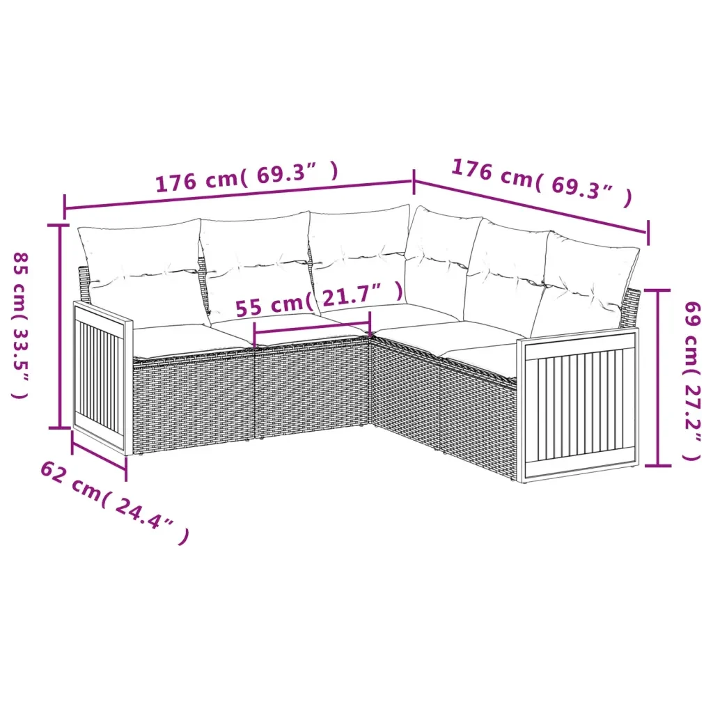 Set Divano da Giardino 5 pz con Cuscini Grigio in Polyrattan 3227642 - Image 7