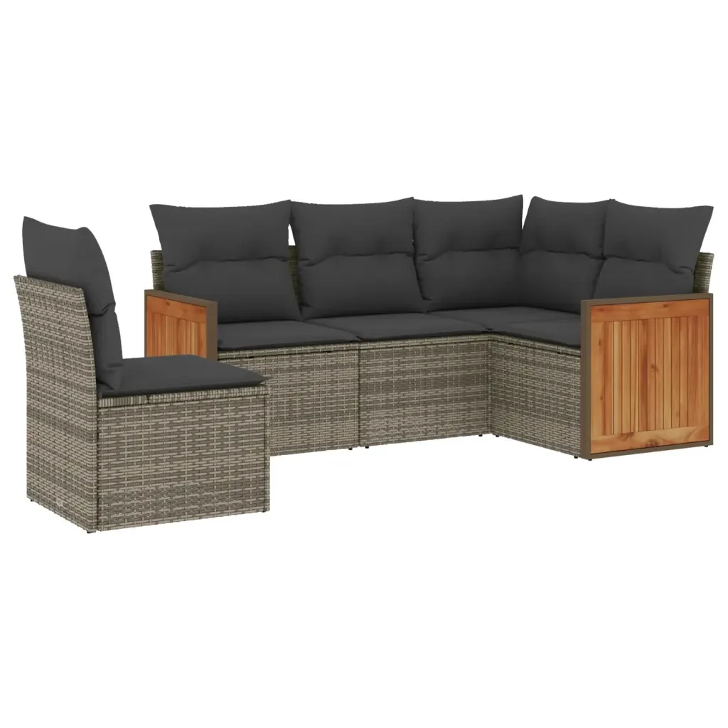 Set Divano da Giardino 5 pz con Cuscini Grigio in Polyrattan 3227656 - Image 2