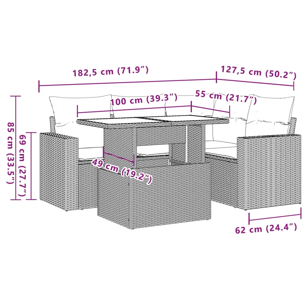 Set Divano da Giardino 5 pz con Cuscini Grigio in Polyrattan 3267250 - Image 10