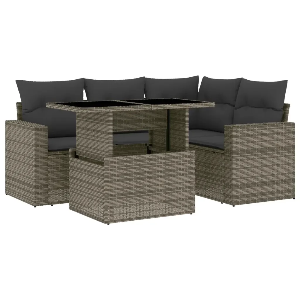Set Divano da Giardino 5 pz con Cuscini Grigio in Polyrattan 3267250 - Image 2