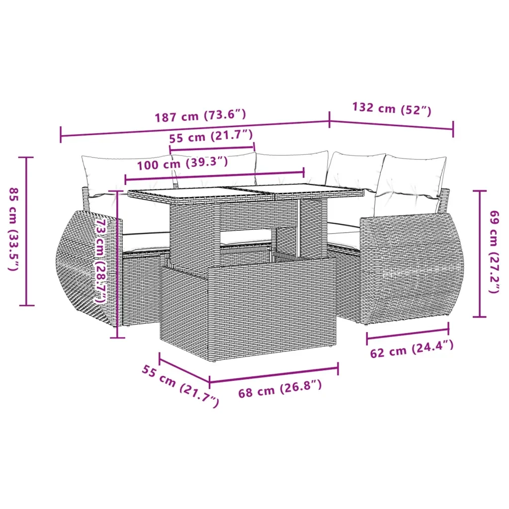 Set Divano da Giardino 5 pz con Cuscini Grigio in Polyrattan 3268510 - Image 10