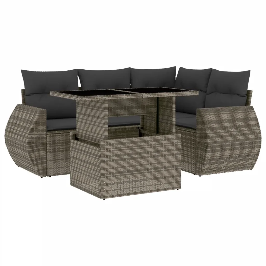 Set Divano da Giardino 5 pz con Cuscini Grigio in Polyrattan 3268510 - Image 2