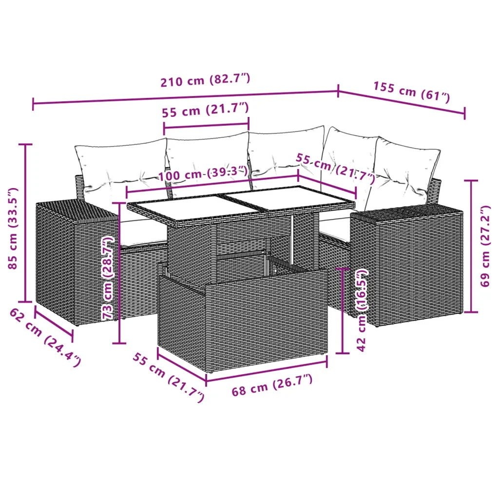 Set Divano da Giardino 5 pz con Cuscini Grigio in Polyrattan 3269140 - Image 10
