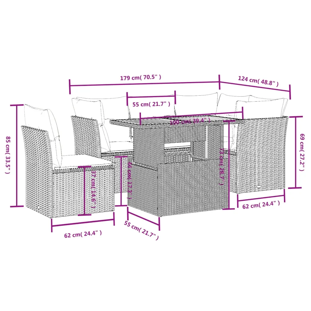 Set Divano da Giardino 5 pz con Cuscini Grigio in Polyrattan 3270836 - Image 3