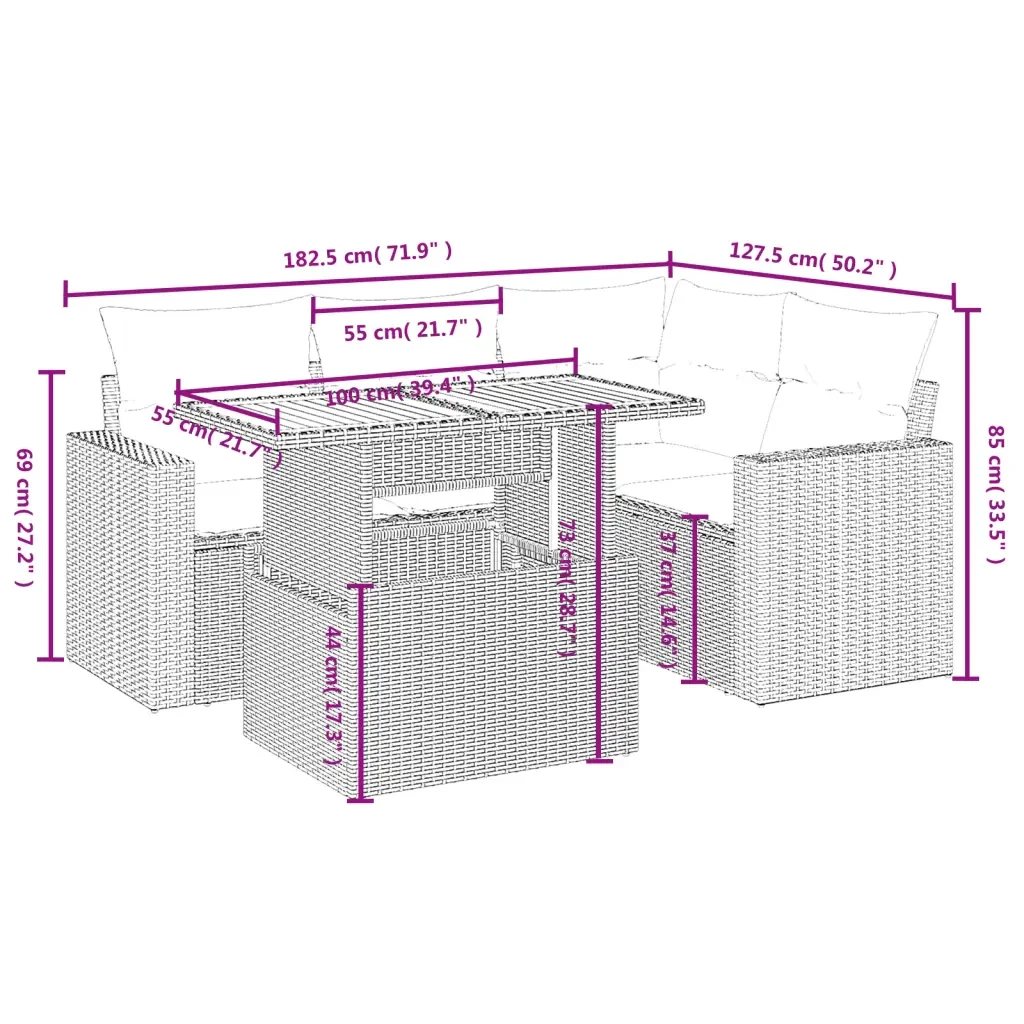 Set Divano da Giardino 5 pz con Cuscini Grigio in Polyrattan 3271298 - Image 3