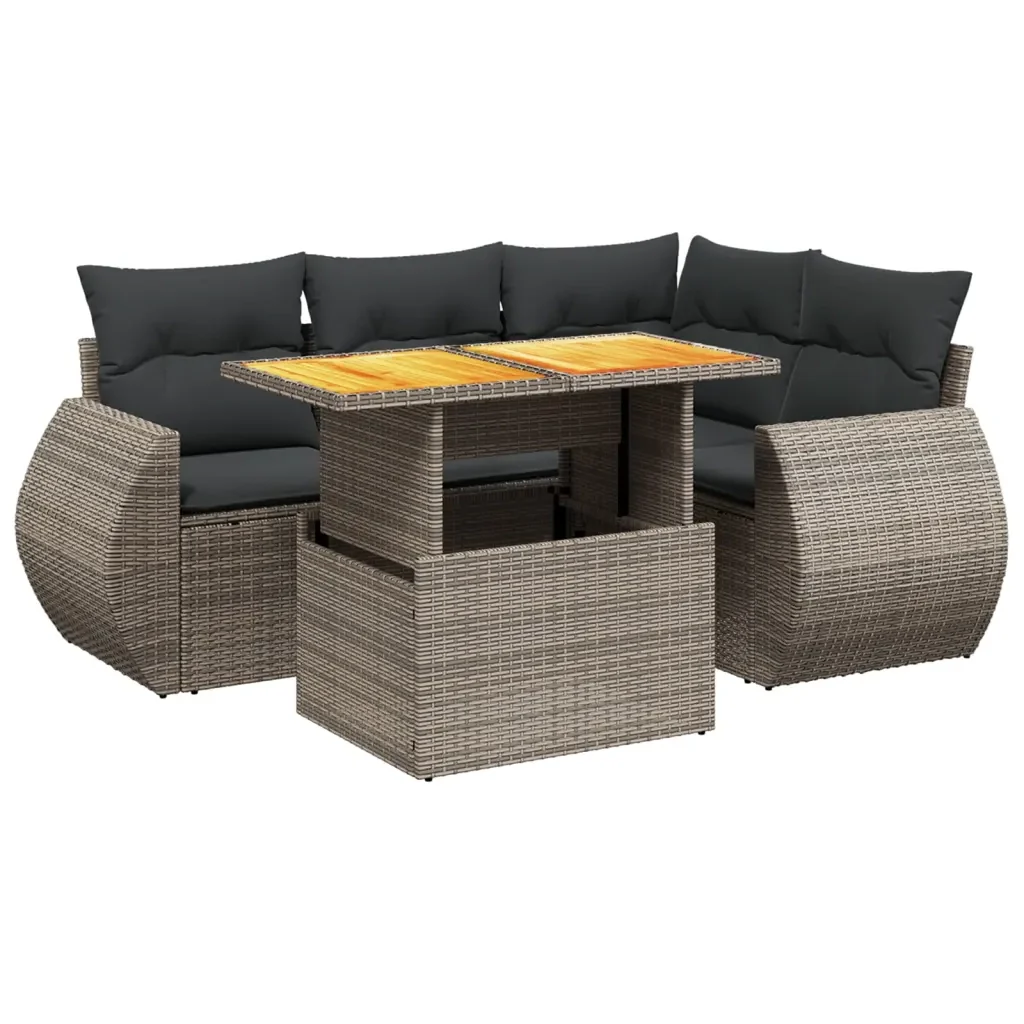 Set Divano da Giardino 5 pz con Cuscini Grigio in Polyrattan 3272180 - Image 2