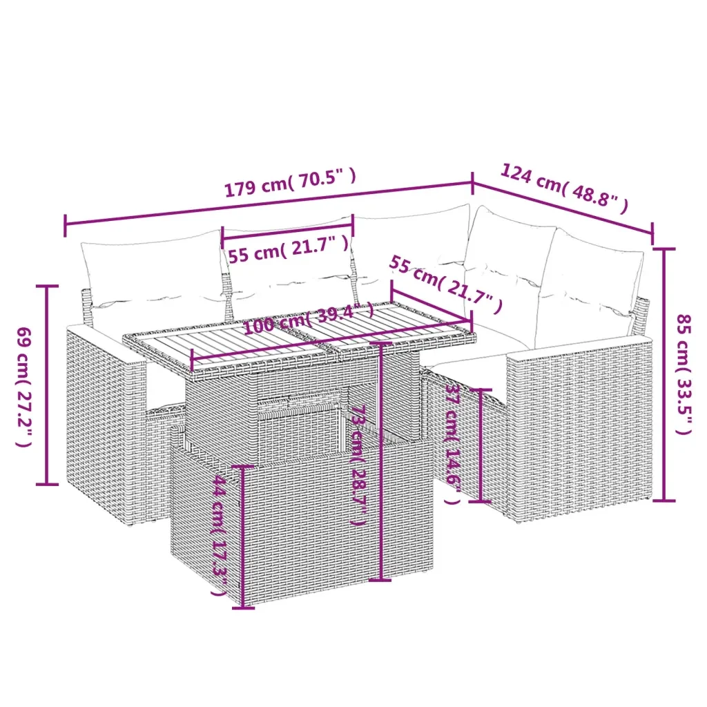 Set Divano da Giardino 5 pz con Cuscini Grigio in Polyrattan 3273062 - Image 3