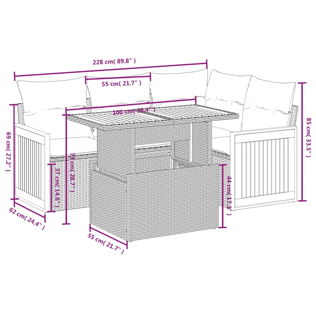 Set Divano da Giardino 5 pz con Cuscini Grigio in Polyrattan 3273944 - Image 3