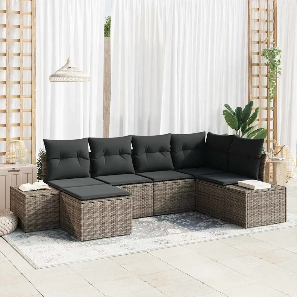Set Divano da Giardino con cuscino 6 pcs Grigio polyrattan 3347129