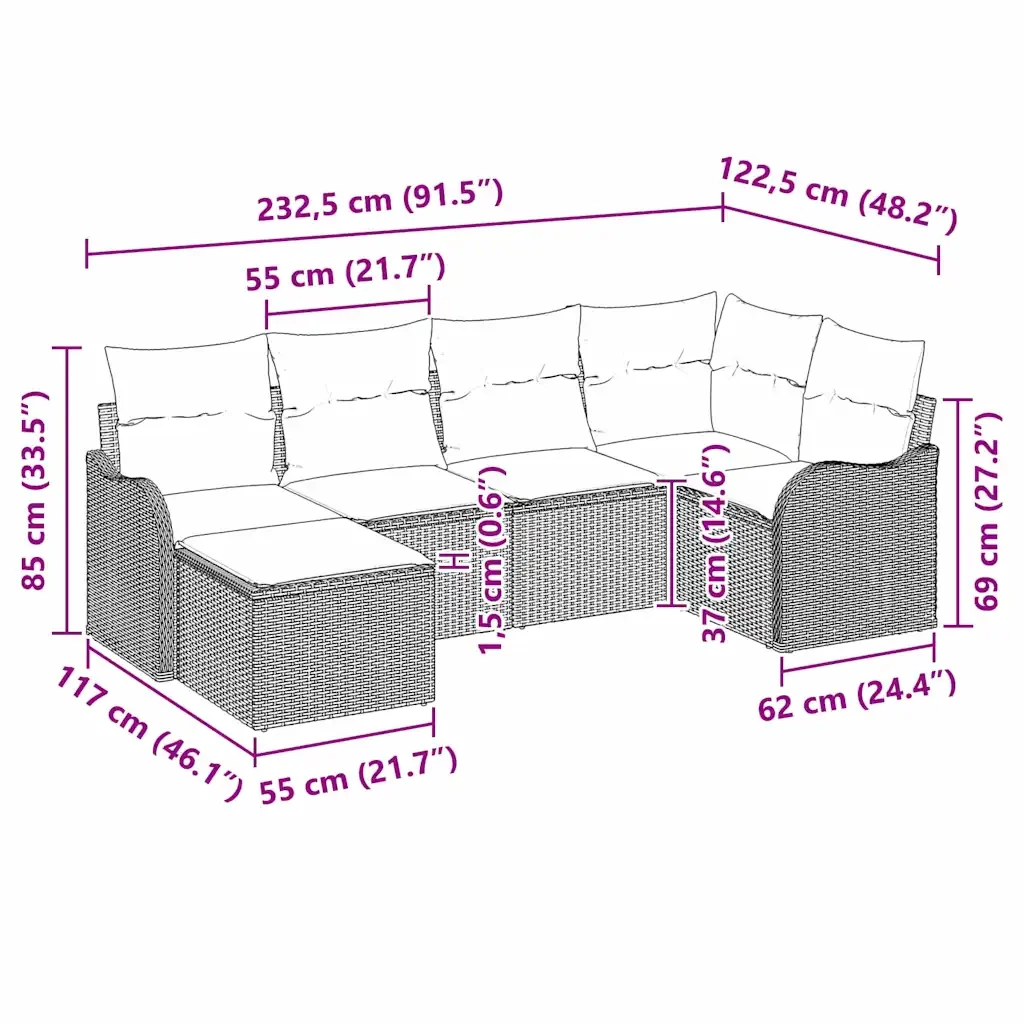 Set Divano da Giardino 6 pcs Grigio polyrattan 3345769 - Image 9