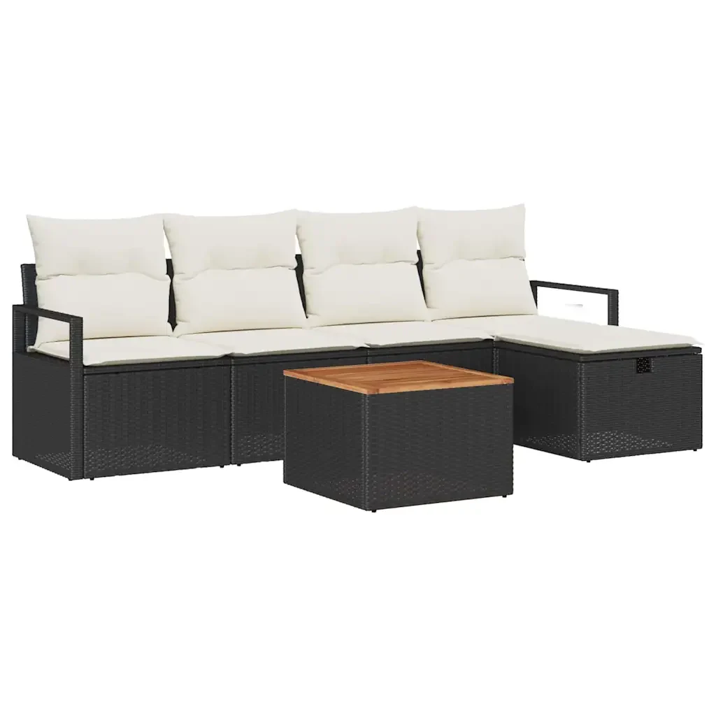 Set Divano da Giardino con cuscino 6 pcs Nero polyrattan 3359530 - Image 2