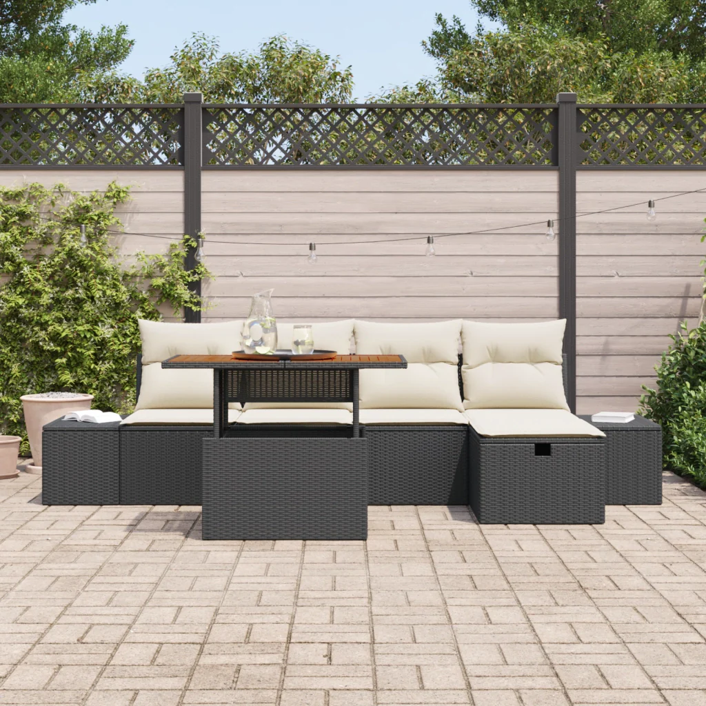 Set Divano da Giardino 6 Pezzi con Cuscini Neri Polyrattan - Image 3