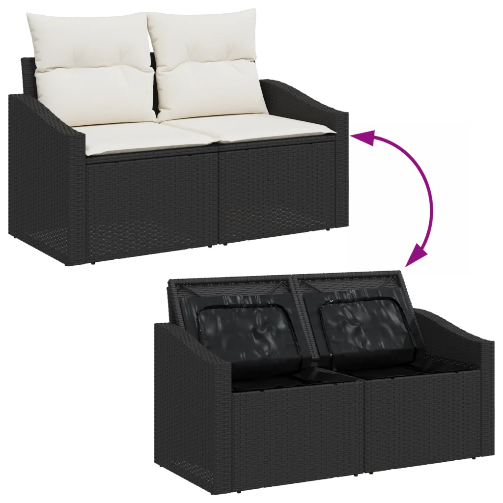 Set Divano da Giardino 6 Pezzi con Cuscini Nero Polyrattan - Image 10
