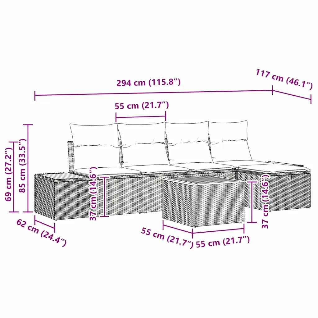 Set Divano da Giardino con cuscino 6 pcs Nero polyrattan 3359624 - Image 10
