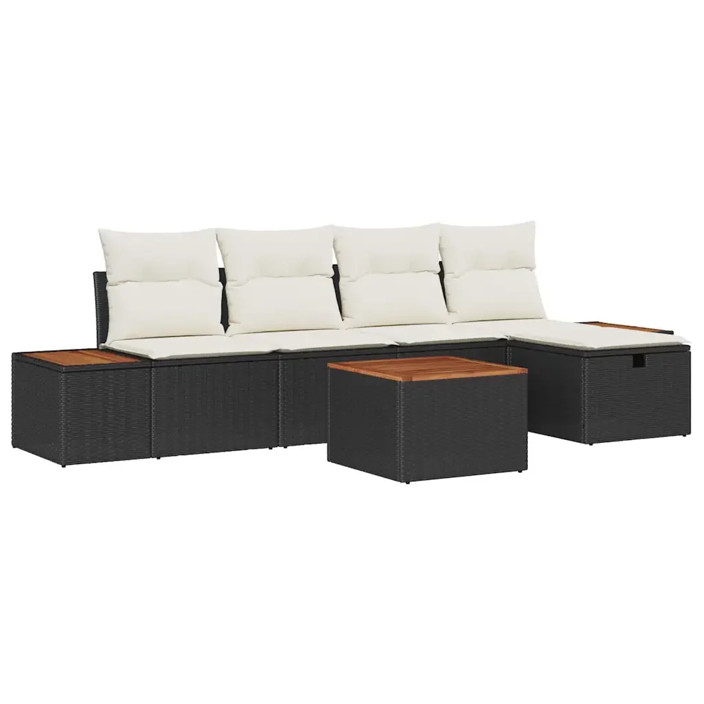 Set Divano da Giardino con cuscino 6 pcs Nero polyrattan 3359624 - Image 2