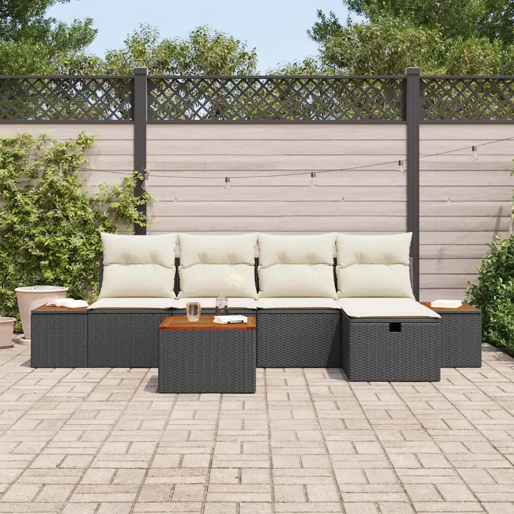 Set Divano da Giardino con cuscino 6 pcs Nero polyrattan 3359624 - Image 3