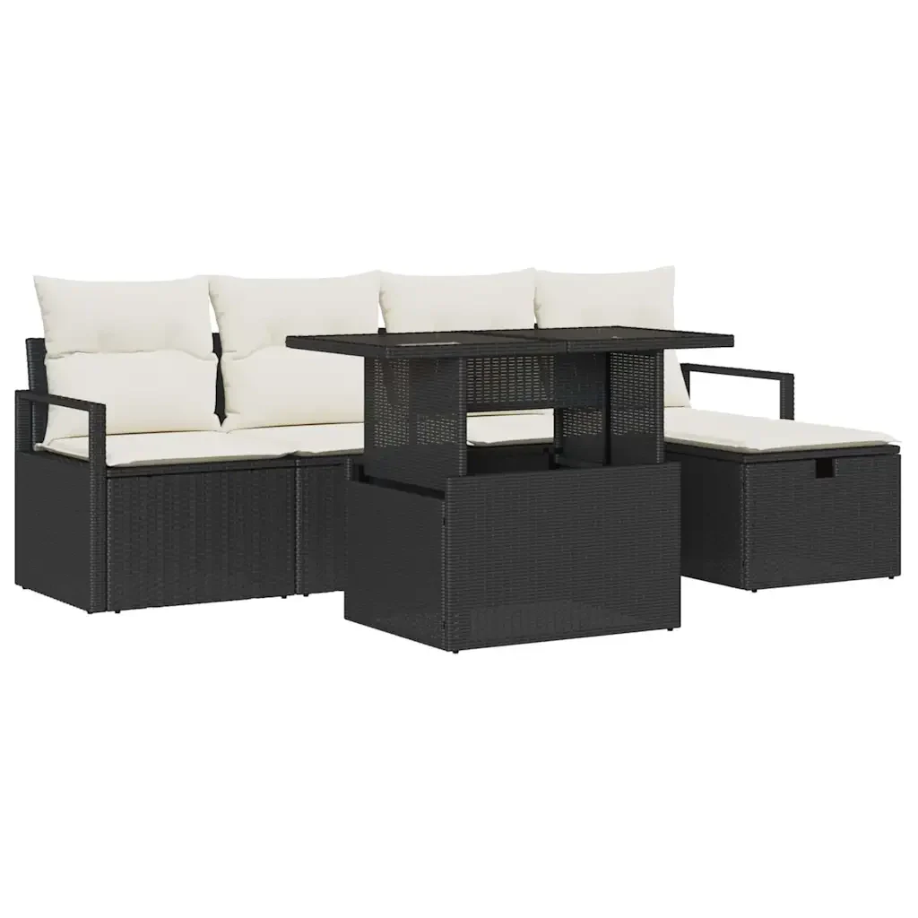 Set Divano da Giardino con cuscino 6 pcs Nero Poly Rattan 3359784 - Image 2