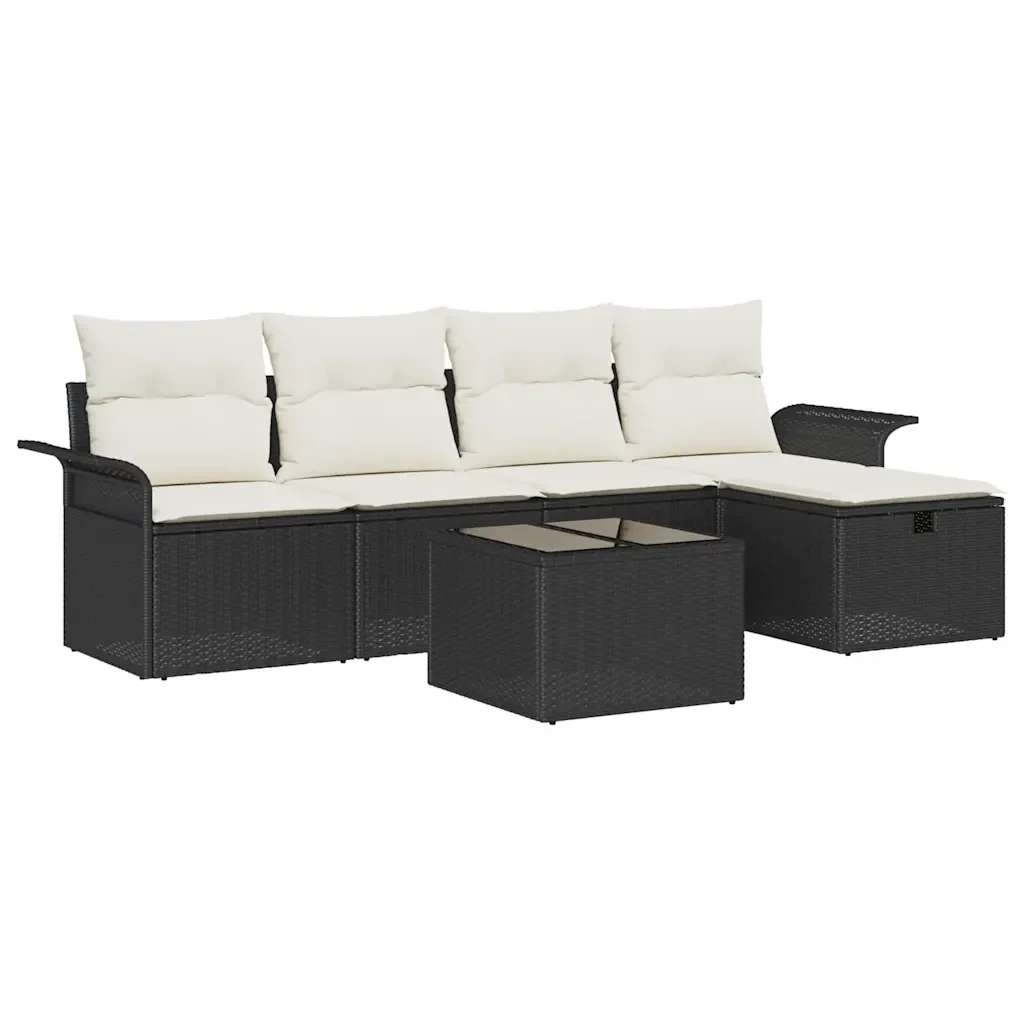 Set Divano da Giardino con cuscino 6 pcs Nero Poly Rattan 3360198 - Image 2