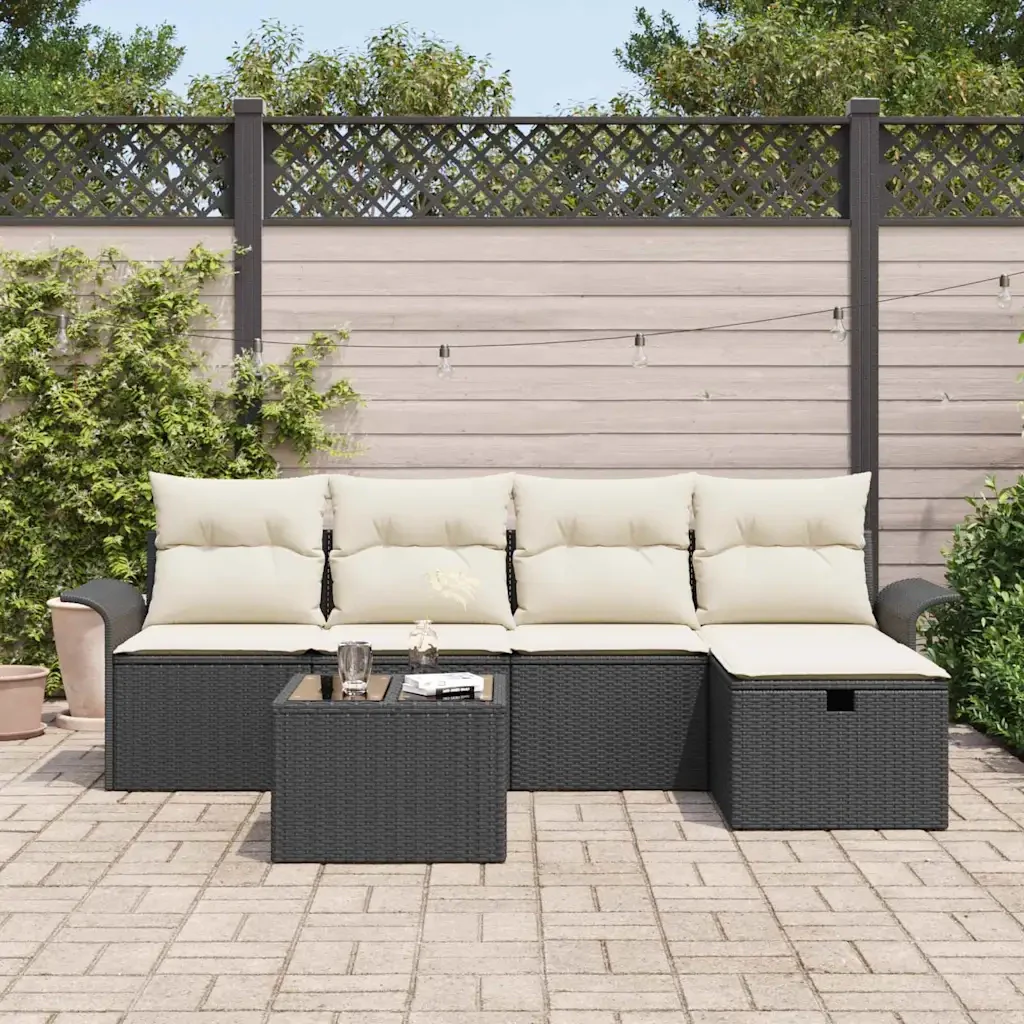Set Divano da Giardino con cuscino 6 pcs Nero Poly Rattan 3360198 - Image 3