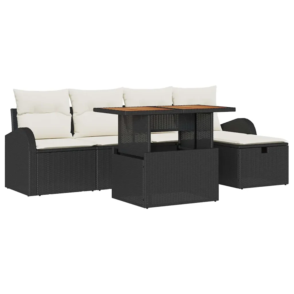 Set Divano da Giardino 6 pcs Nero polyrattan 3361292 - Image 2