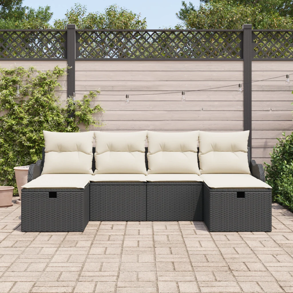 Set Divano da Giardino 6 Pezzi con Cuscini Rattan Nero - Image 3