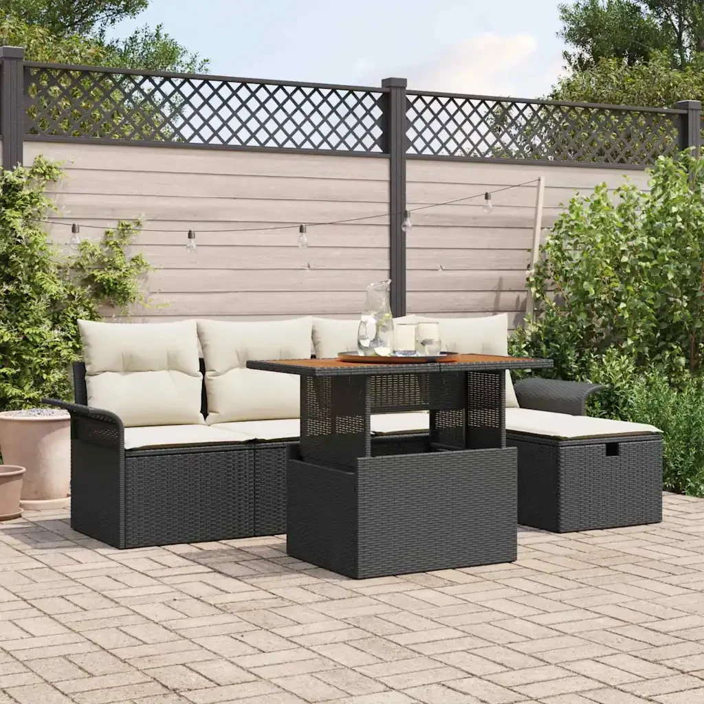 Set Divano da Giardino con cuscino 6 pcs Nero polyrattan 3359904