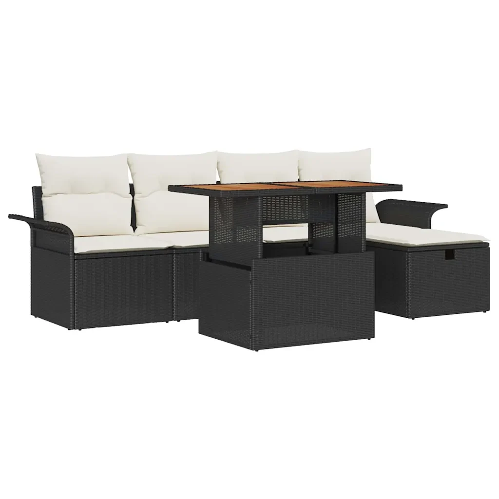 Set Divano da Giardino con cuscino 6 pcs Nero polyrattan 3359904 - Image 2